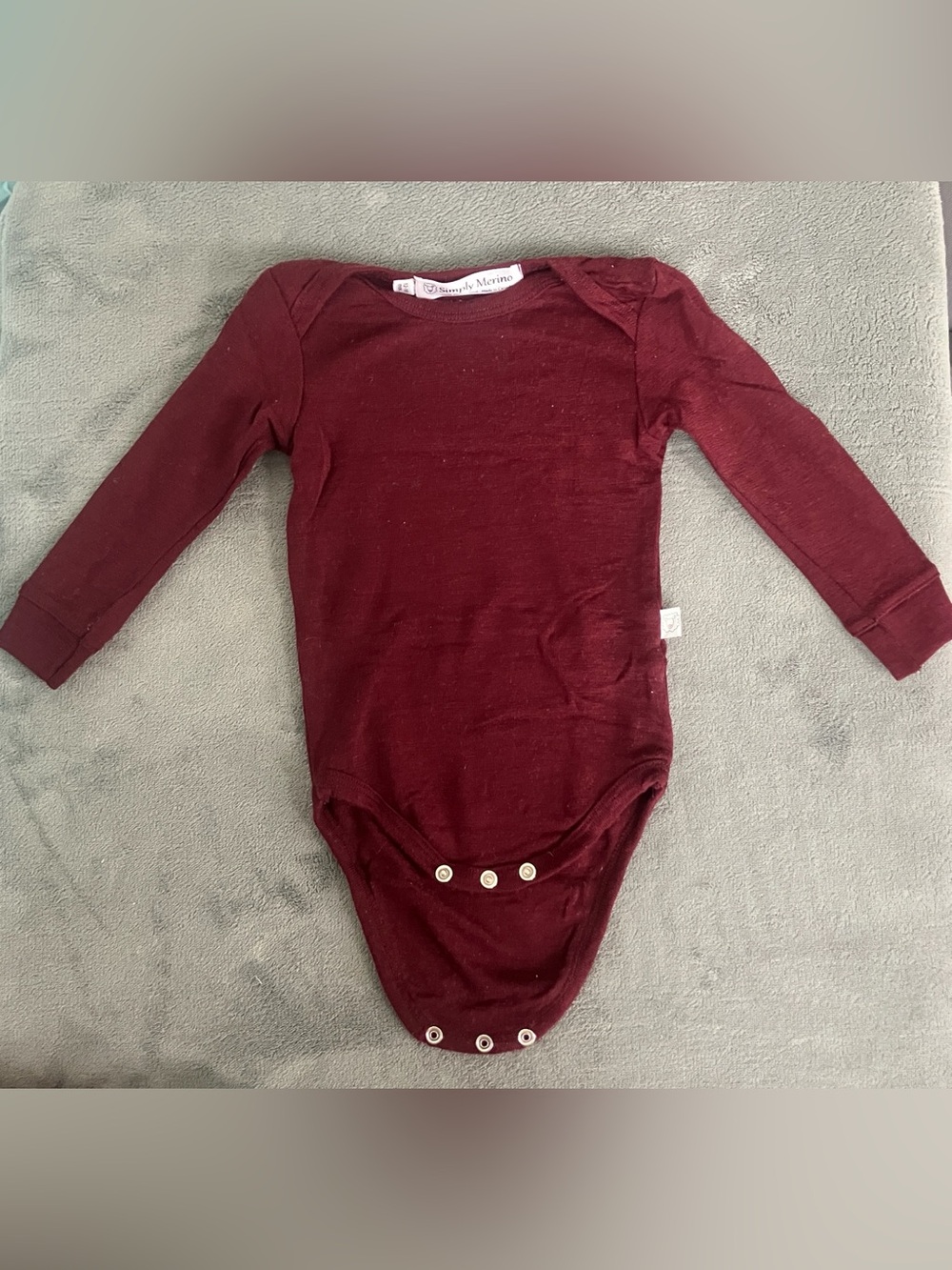 Simply Merino 100% Merino Wool Baby Onesie - 12-18M - Raisin - EUC - Picture 1 of 10